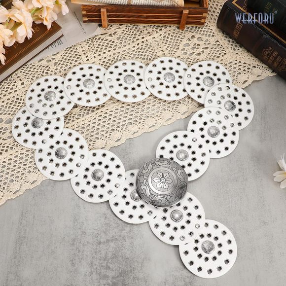 Women Wide Western Disc Belt Cowgirl Boho Leather Belt For Jeans Dress😄 - Picture 3 of 5